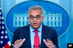 FILE - The White House Response Coordinator for COVID-19, Dr. Ashish Ja, speaks during a daily briefing at the White House on April 26, 2022.