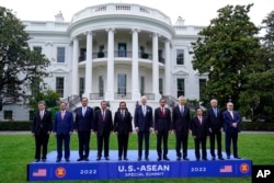 Leaders from the Association of Southeast Asian Nations (ASEAN) pose with President Joe Biden in a group photo on the South Lawn of the White House in Washington, May 12, 2022.