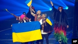 Kalush Orchestra from Ukraine arrives for the Grand Final of the Eurovision Song Contest at Palaolimpico arena, in Turin, Italy, May 14, 2022. 