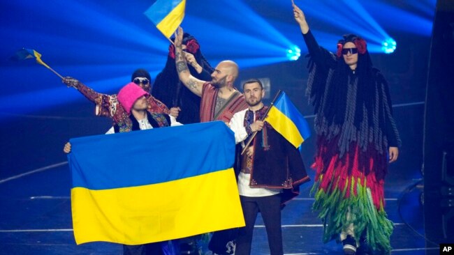 Kalush Orchestra from Ukraine arrives for the Grand Final of the Eurovision Song Contest at Palaolimpico arena, in Turin, Italy, May 14, 2022.