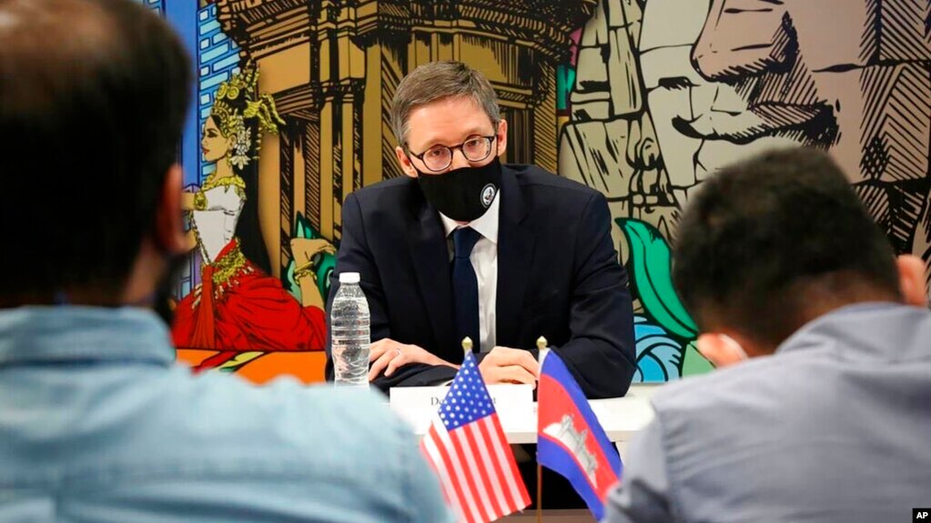 FILE - Counselor of the US Department of State Derek Chollet speaks during a round table briefing with journalists in Phnom Penh, Cambodia, Dec. 10, 2021.