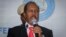 Hassan Sheikh Mohamud speaks after his election win at the Halane military camp in Mogadishu, Somalia, May 15, 2022. 