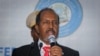 Hassan Sheikh Mohamud speaks after his election win at the Halane military camp in Mogadishu, Somalia, Sunday, May 15, 2022. 