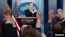 FILE- White House national security adviser Jake Sullivan answers questions during a briefing at the White House in Washington, May 18, 2022.