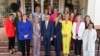 Australian Prime Minister Anthony Albanese, front center, poses with a group of women including 13 female government ministers after their swearing-in ceremony at Government House in Canberra, June 1, 2022.