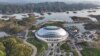 In this photo released by Xinhua News Agency, an aerial photo taken on March 28, 2022, shows a view of Chun'an Jieshou Sports Centre Velodrome, a venue of the 19th Asian Games Hangzhou 2022 in Hangzhou, eastern China's Zhejiang Province.