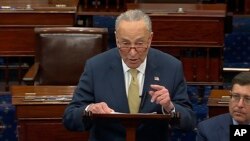In this image from Senate Television, Senate Majority Leader Chuck Schumer of New York, speak on the Senate floor, May 25, 2022 at the Capitol in Washington. 