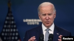 U.S. President Joe Biden delivers remarks on administration plans to fight inflation and lower costs during a speech in the Eisenhower Executive Office Building's South Court Auditorium at the White House in Washington, U.S., May 10, 2022. 