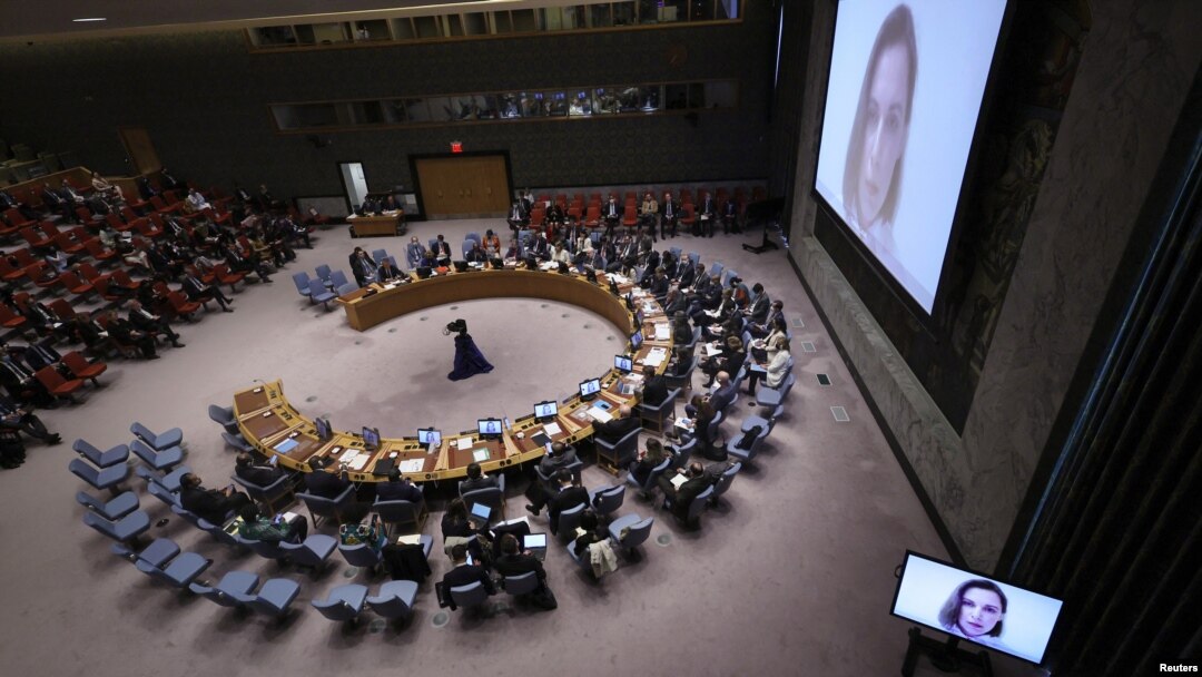 Los miembros del Consejo de Seguridad de las Naciones Unidas durante una reunión sobre la situación en medio de la invasión rusa de Ucrania, en la sede de las Naciones Unidas en Nueva York, el 5 de mayo de 2022.