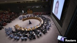 Los miembros del Consejo de Seguridad de las Naciones Unidas durante una reunión sobre la situación en medio de la invasión rusa de Ucrania, en la sede de las Naciones Unidas en Nueva York, el 5 de mayo de 2022.