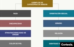 Ejemplos de categorías de sesgos. [Cortesía del Departamento de Justicia de EEUU]