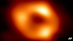 This image released by the Event Horizon Telescope Collaboration, May 12, 2022, shows a black hole at the center of our Milky Way galaxy.