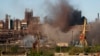 Smoke rises from the Metallurgical Combine Azovstal in Mariupol during shelling, in Mariupol, in eastern Ukraine, May 7, 2022.