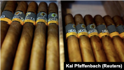 FILE - Cigars from Cuban luxury tobacco brand Cohiba are on display at a tobacco shop in Hanau, Germany, May 12, 2017. (REUTERS/Kai Pfaffenbach)