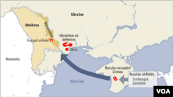 Potential Russian military flight path from Crimea airfields to Tiraspol airfield.