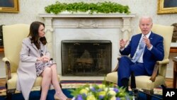 President Joe Biden meets with New Zealand Prime Minister Jacinda Ardern in the Oval Office of the White House, in Washington, D.C., May 31, 2022.