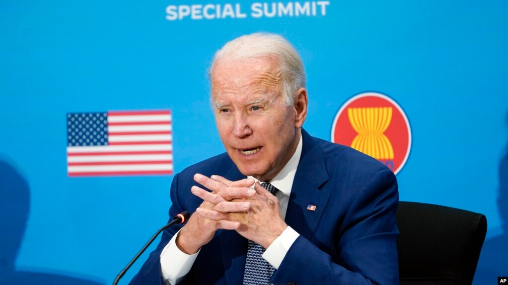 Tổng thống Joe Biden tham gia Hội nghị thượng đỉnh đặc biệt Mỹ-ASEAN để kỉ niệm 45 năm quan hệ Mỹ-ASEAN tại Bộ Ngoại giao ở Washington, Thứ Sáu, ngày 13 tháng 5 năm 2022.