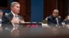 Deputy Director of Naval Intelligence Scott Bray, left, and Under Secretary of Defense for Intelligence and Security Ronald Moultrie, speak during a hearing on "Unidentified Aerial Phenomena," on Capitol Hill, May 17, 2022.