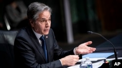 FILE - Secretary of State Antony Blinken testifies during a Senate Foreign Relations committee hearing on the Fiscal Year 2023 Budget in Washington, April 26, 2022.