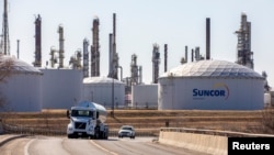 FILE - A general view shows the Suncor Energy refinery in Sarnia, Ontario, Canada, March 20, 2021.