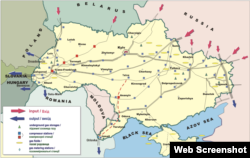 FILE - National Gas Union of Ukraine map of natural gas pipelines passing through Ukraine, as seen on the organization's web page, captured by Internet Archive in 2007.