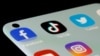 An illustration of Facebook, TikTok, Twitter, YouTube and Instagram apps are seen on a smartphone