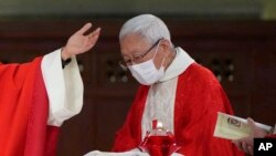 FILE - Retired archbishop of Hong Kong Joseph Zen, attends the episcopal ordination ceremony of Bishop Stephen Chow, in Hong Kong, Dec. 4, 2021. 