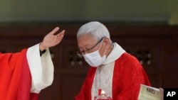 FILE - Retired archbishop of Hong Kong Joseph Zen, attends the episcopal ordination ceremony of Bishop Stephen Chow, in Hong Kong, Dec. 4, 2021. 