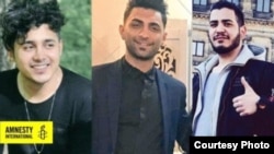 From right to left: Amirhossein Moradi, Mohammad Rajabi and Saeed Tamjidi who have been sentenced to death in connection with acts of arson that took place during protests in November 2019. (Photo Courtesy of Amnesty International)