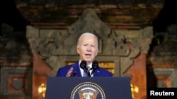 US President Joe Biden speaks during a news conference following his meeting with Chinese president Xi Jinping, ahead of the G20 leaders' summit, in Bali, Nov. 14, 2022. 