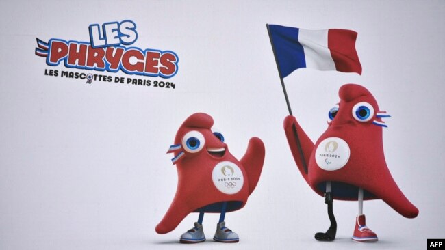 This photograph taken Nov. 14, 2022, shows the newly unveiled Paris 2024 Olympic and Paralympic mascots during their official presentation in Saint-Denis, north of Paris.
