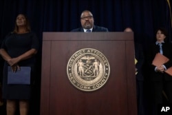 FILE - Manhattan District Attorney Alvin Bragg speaks during a press conference at the Manhattan District Attorney's office, in New York City, Sept. 8, 2022.
