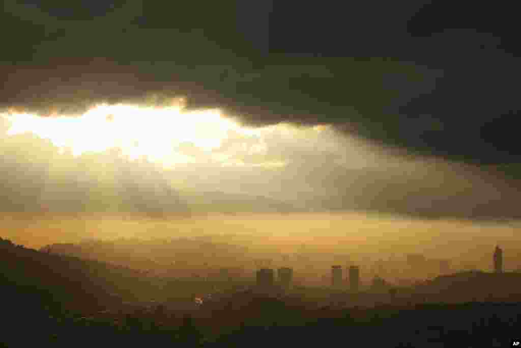 Smog-covered Sarajevo, Bosnia, is seen during sunset.