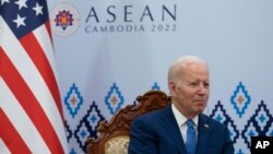 U.S. President Joe Biden listens during a meeting with Cambodian Prime Minister Hun Sen, not pictured, during the Association of Southeast Asian Nations (ASEAN) summit, in Phnom Penh, Cambodia, Nov. 12, 2022.