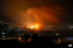 Smoke rises from Israeli airstrikes in Beirut's southern suburbs in Lebanon on Sept. 28, 2024.