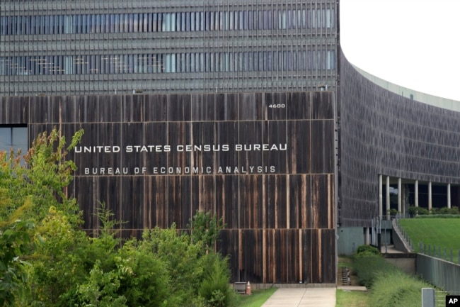 FILE - The headquarters of the U.S. Census Bureau is seen in Suitland, Md., Thursday, Aug. 29, 2024. (AP Photo/Brian Witte)