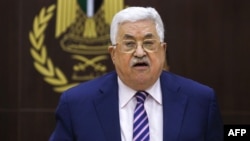 Presiden Palestina Mahmoud Abbas berbicara di Ramallah, Tepi Barat. 