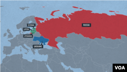 Russia, Ukraine and the Baltic States of Estonia, Latvia and Lithuania.