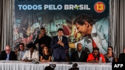 Brazil's presidential candidate for the Workers' Party Fernando Haddad speaks during a meeting with a group of evangelical pastors, in Sao Paulo, Oct. 17, 2018.