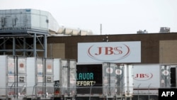 A JBS meatpacking plant is seen in Plainwell, Michigan, June 2, 2021.