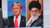 一名男子在东京走过显示美国总统特朗普与伊朗最高领袖哈梅内伊的巨大屏幕。（2020年1月8日）