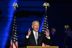 US President-elect Joe Biden delivers remarks in Wilmington, Delaware, on November 7, 2020, after being declared the winner of the presidential election.