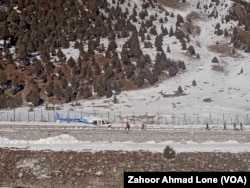 A helicopter waiting for passengers to be ferried from Gurez tehsil of Bandipora district of Jammu and Kashmir.