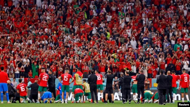 Morocco fans cheer for their team after its semifinal loss to France in the World Cup on Dec. 14, 2022. (USA Today Sports via Reuters)