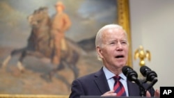 President Joe Biden speaks before signing H.J.Res.100, a bill that aims to avert a freight rail strike, Dec. 2, 2022, in Washington. 