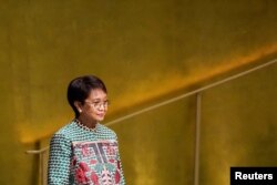 Menteri Luar Negeri Retno Marsudi menghadiri Sidang Majelis Umum PBB ke-77 di Markas Besar PBB di New York City, AS, 26 September 2022. (Foto: Reuters)