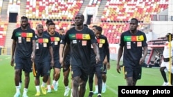 'Yan wasan Kamaru lokacin da suke atisye a Qatar 2022 (Hoto: Cameroon FA)