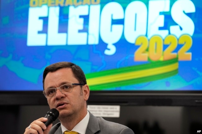 FILE - Anderson Torres, Brazil's Justice Minister under former Brazil President Jair Bolsonaro, in Brasilia, Brazil, Oct. 1, 2022.