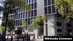 FILE - The Audiencia Nacional (National Court) building in Madrid, Spain, where the wives of two Islamic State fighters were brought before a judge on Jan. 11, 2023.