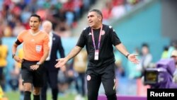 Tunisia's head coach Jalel Kadri reacts during a Group D match against Australia at the 2022 FIFA World Cup, Qatar, November 26, 2022
